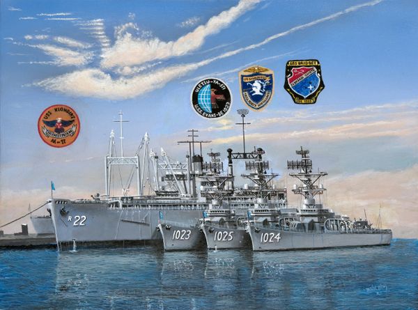 FOUR SHADES OF GREY, USS KLONDIKE MY SHIP 1960 18"x 24" ORIGINAL PAINTING AVILABLE.