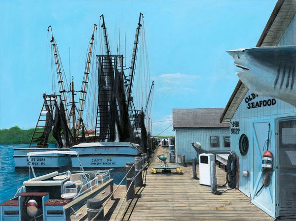 OLD FERRY'S SEAFOOD MARQUE , 18"x 24" ORIGINAL IS AVAILABLE FOR SALE. it was juried into the Coos Bay Museum in 2017