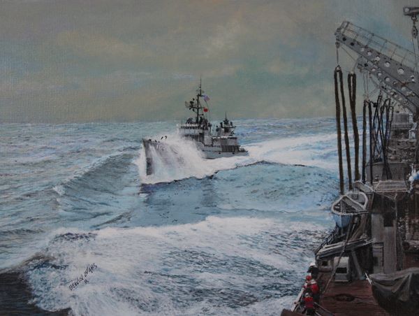 READY FOR REFUELING AT SEA 12"X 16 gicle'e high res canvas print signed and dated by artist. the painting was juried into the ASMA northern event in 2020