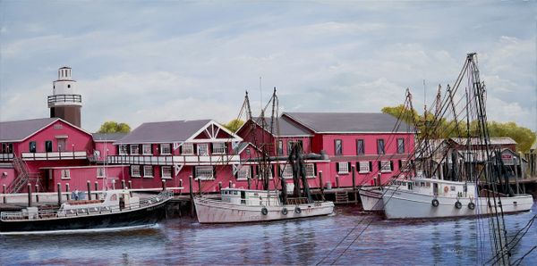 RB'S AND THE LIGHT HOUSE, 16"X 36" gicle'e high rez canvas print signed and dated by artist. was juried into Coos Bay Museum 2019