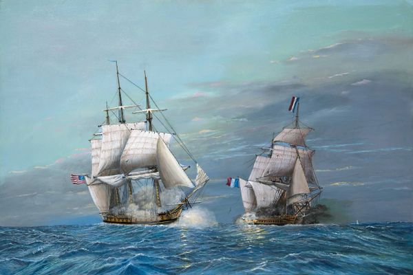 USS CONSTELLATION VS L'ENSURGENTE , 24"x 36" gicle'e high res canvas print signed and dated by artist
