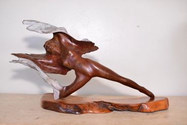 "Wood Spirit," 2020, bronze on cedar, 26" x 10" x 15", $4500