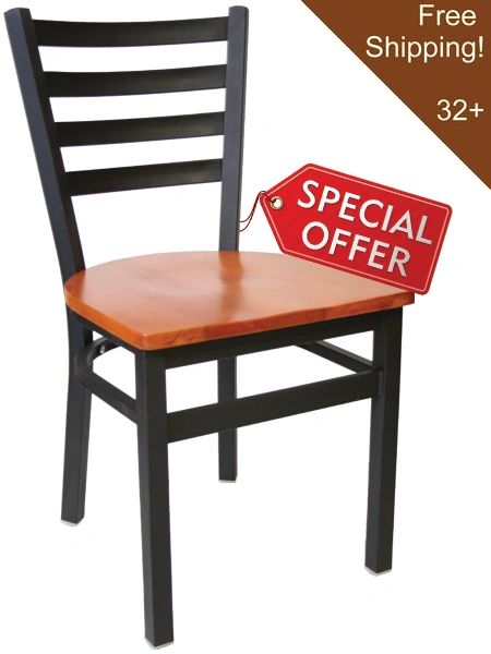 01 Metal Ladderback Restaurant Dining Chair Black Frame Finish Solid Wood Seat Part Of Wholesale Restaurant Furniture