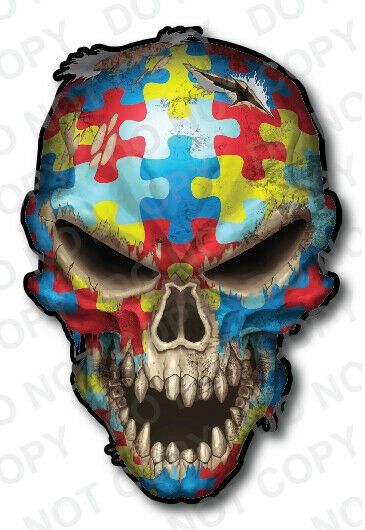 thumbnail image 2 of Autism Awareness Puzzle Skull Decal Sticker - 3M Vinyl - Red - Car Truck Window Bumper 2 of 6