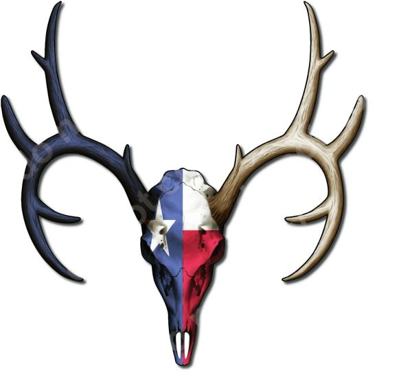 Texas Flag Deer Skull Vinyl Decal – Hunting Theme For Car, Truck, Window, Bumper