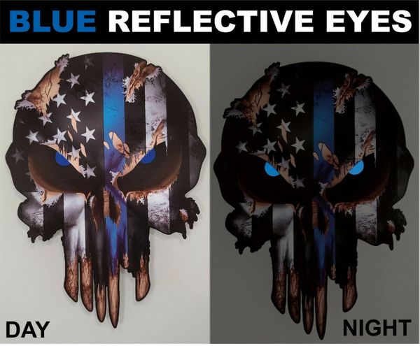 Large Thin Blue Line Skull 3M Decal Cop Window Sticker Car Truck Police ...