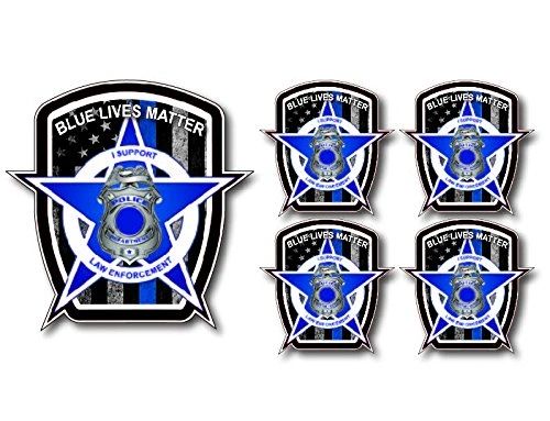 5 Pack of Thin Blue Line Police Officer BLM American Flag Vinyl Decal ...