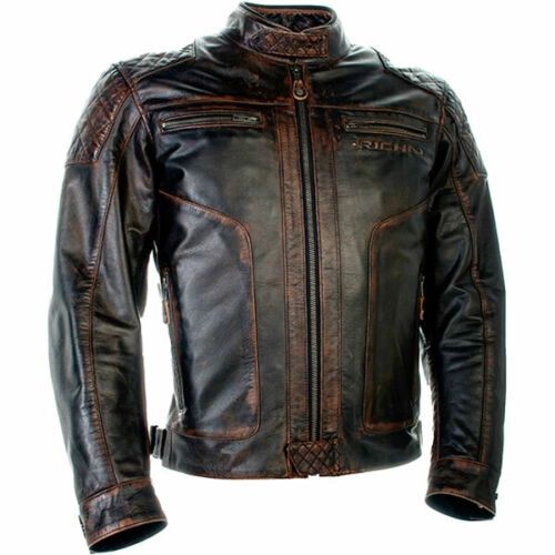 Richa Detroit Leather Motorcycle Motorbike Jacket Classic Retro Biker ...