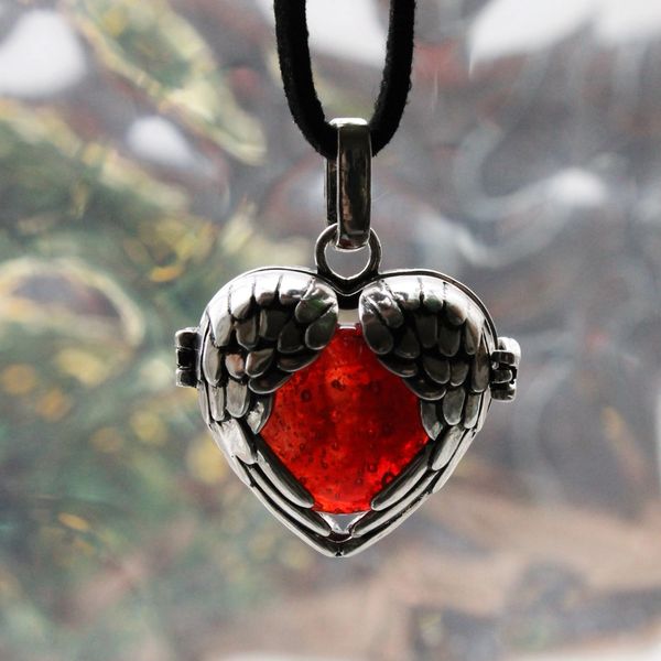 Antique Silver Heart Wings Memorial Pendant in Your Choice of