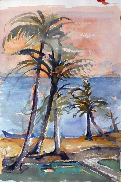 #155 Palmiers - 14"x21", Watercolour on paper