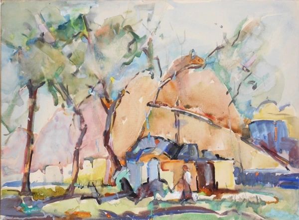 #185 The Village Well, Syria - 19"x14". Watercolour on paper