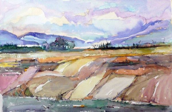 #158 Red Deer Valley Homestead, Alberta - 20"x13", Watercolour on paper