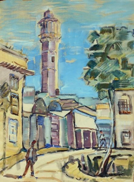 #169 Mosque a Vieux Quartier, Syrie - 14"x19", Guache on paper