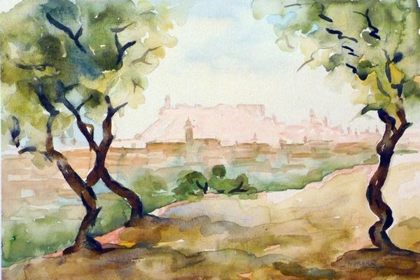 #211 Aleppo Citadel Fortress, Syria - 12"x8", Watercolour on paper