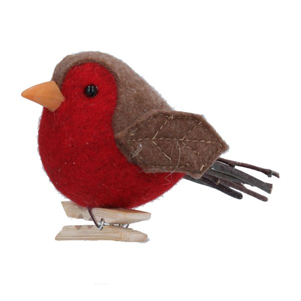 Felt Clip Robin with Twig Tail