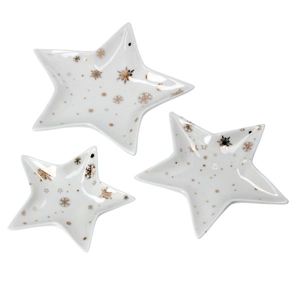 Set of 3 Star Ceramic Trinket Plates - Gold/White