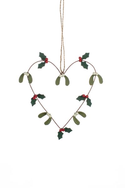 Holly & Mistletoe Heart D9cm H11cm