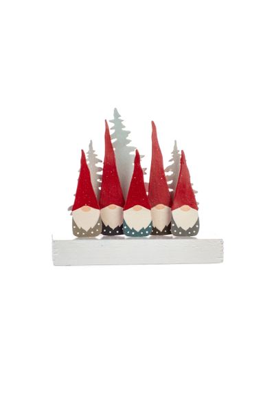 Five Tomte Gnomes on a block