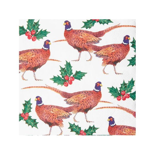 Botanical Holly Pheasant Napkin 33Cm 20 Pack