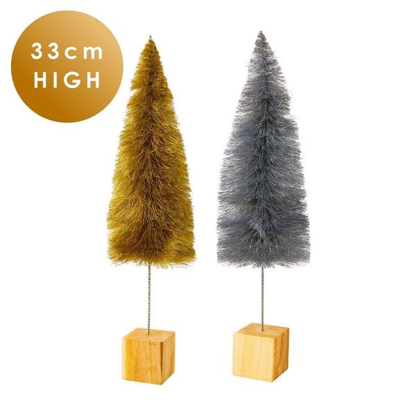 Botanical Mistletoe Silver and Gold Bottle Brush Christmas Tree Decorations - choose