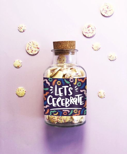 LET’S CELEBRATE’ WHITE CHOCOLATE JAZZIES JAR – 600G - CLICK & COLLECT ONLY