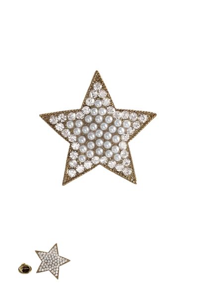 Wandering Star Pin - A.Gold W/Pearls & Crystals
