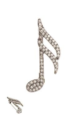 Music Was My First Love... A.Silver W/Clear Crystals Brooch