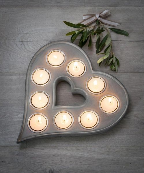 9 Heart Tealight Holder in White or Grey - Choose Colour
