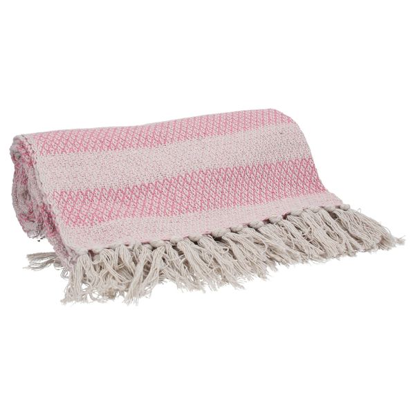 Cotton Throw 1.5m - Pink Stripey/Woven