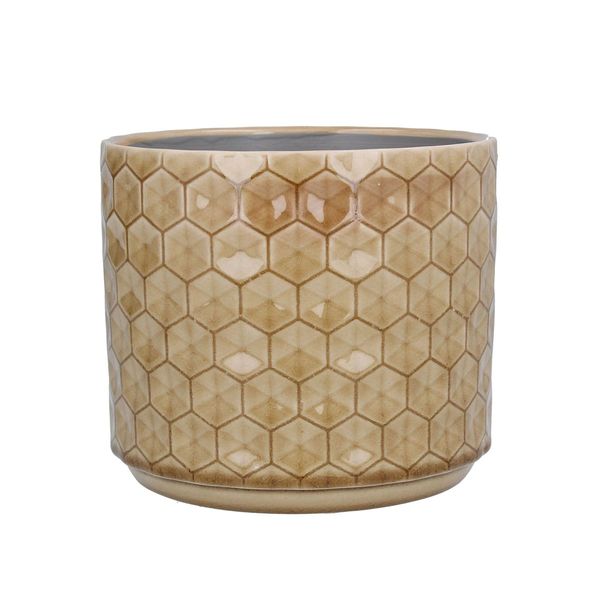 Ceramic Pot Cover 17cm - Sand Honeycomb