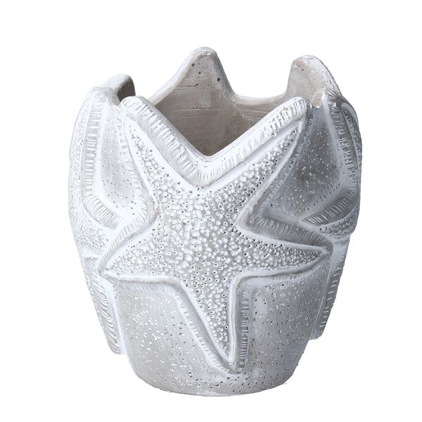 Star Fish Stone Effect Mini Pot Cover 10cm - Grey Fossil