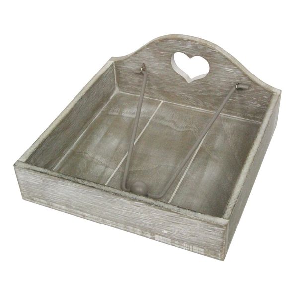 Napkin Holder - Grey Wood Carved Heart