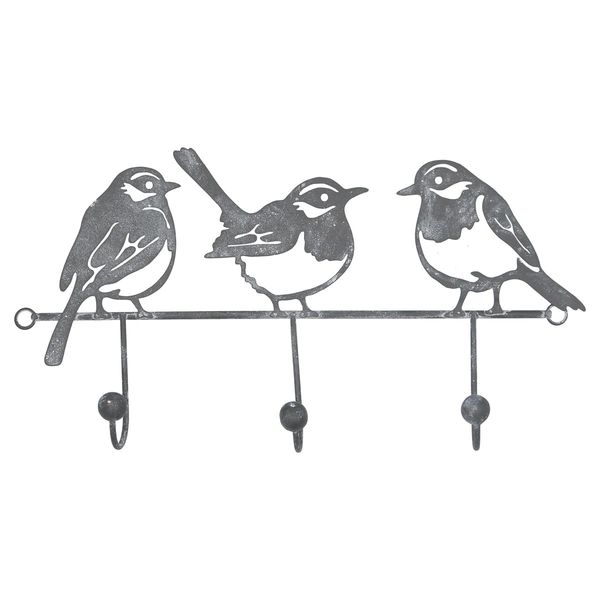Wall Hook 16cm - Grey Metal Bird