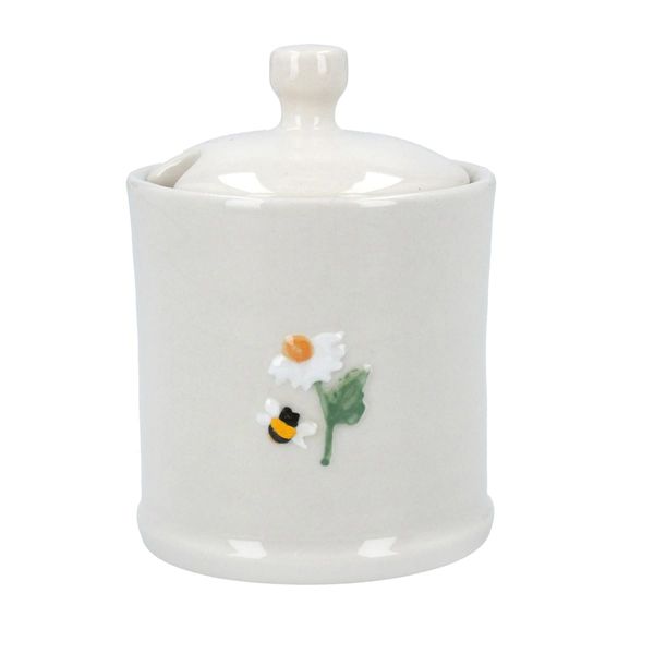 Embossed Stoneware Mini Pot w/ Lid 10cm - Daisy/Bee