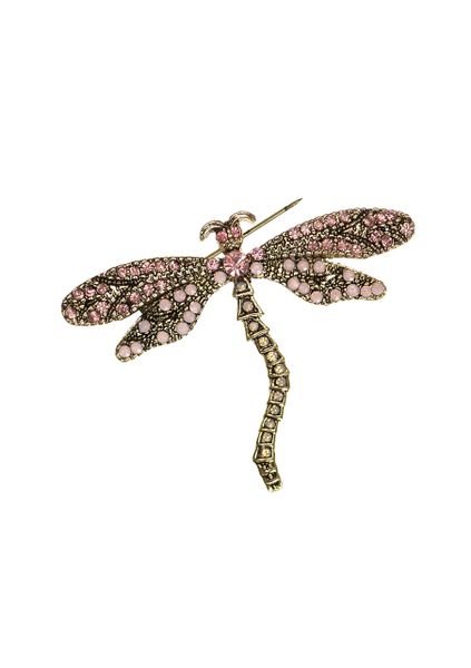 Delicate Dragonfly Brooch old gold & rose crystals