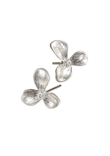 Trillium Flower Studs W/Crystal - Worn Silver