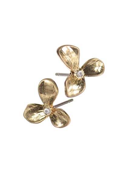 Trillium Flower Studs W/Crystal - Worn Gold