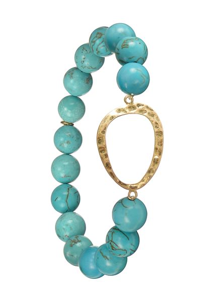 Oviod Captured Amidst Stone Beads - W.Gold/Turq Bracelet