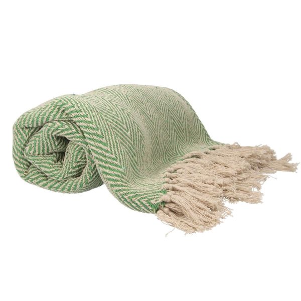 Cotton Throw 150cm - Green Woven