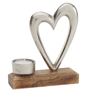 Silver metal heart with tealight holder on base