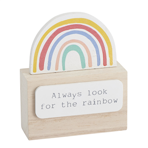 Rainbow on wooden block sign