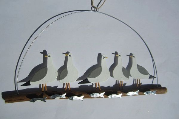 Seagulls & fish hanging decoration