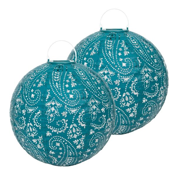 Boho Teal Outdoor Solar Lantern, 20cm (pack of 2)