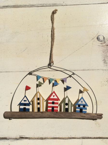 Hanging Beach Huts on a Twig Decoration