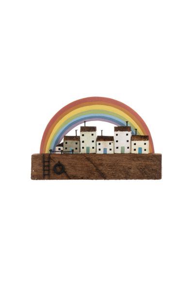 Wooden Houses with Rainbow