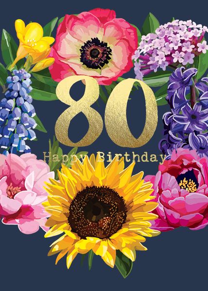 80th Floral Card FF56