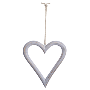 Grey large carved wood open heart