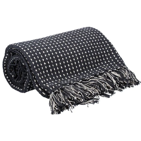 Dark Grey Woven Stab Stitch Cotton Throw