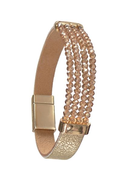 Crystal Beads W/Faux Lthr Strap - Soft Gold / Gold