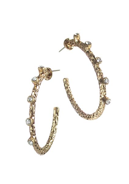 Textured Hoops W/ Five Sister Crystals - Worn Gold